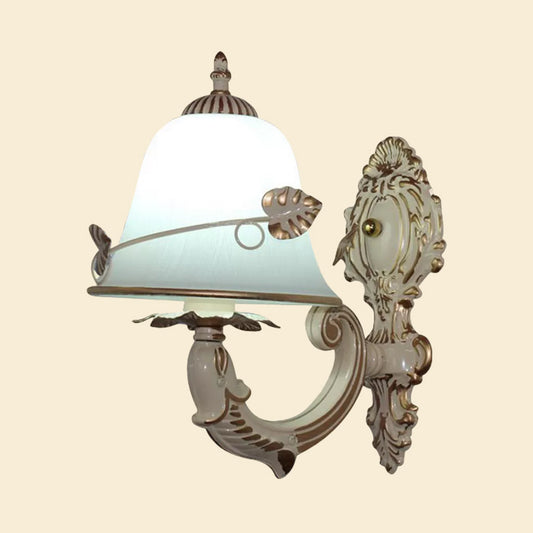 Cream Glass Bell Wall Lamp Farmhouse 1 Bulb Dining Room Wall Mount Lighting Fixture in White Clearhalo 'Wall Lamps & Sconces' 'Wall Lights' Lighting' 1960445