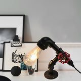 1-Light Metal Table Lamp Industrial Black Finish Piped Design Bedroom Table Light with Valve Wheel Clearhalo 'Lamps' 'Table Lamps' Lighting' 196045