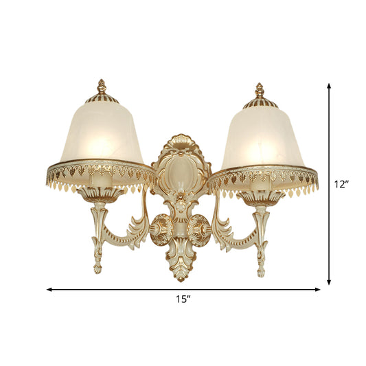 Opal Frosted Glass Cloche Wall Sconce Traditional 2-Head Dining Room Wall Mount Lamp with Trim in White Clearhalo 'Wall Lamps & Sconces' 'Wall Lights' Lighting' 1960463