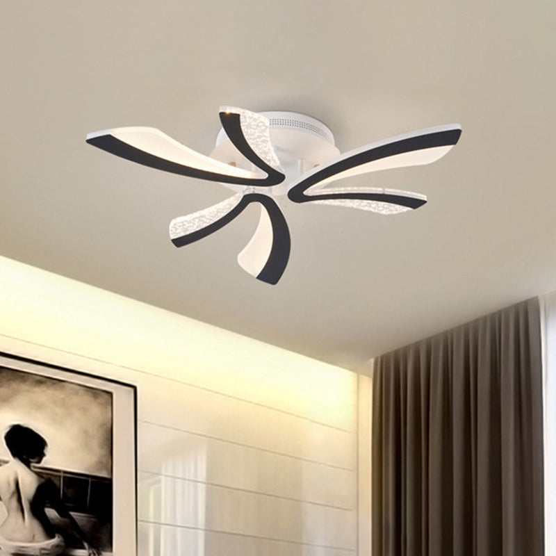 Simplicity Dandelion LED Ceiling Light Acrylic 3/5 Lights Living Room Semi Flush Light in Black, Warm/White Light 3 Black Clearhalo 'Ceiling Lights' 'Close To Ceiling Lights' 'Close to ceiling' 'Semi-flushmount' Lighting' 1960469