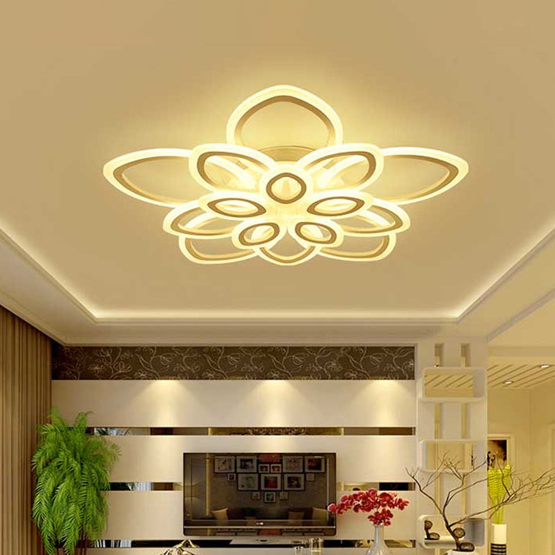 Blossom Living Room Ceiling Flush Light Acrylic Modernist LED Semi Flush Mount Lighting in White, 19"/30"/43" Width White 41" Clearhalo 'Ceiling Lights' 'Close To Ceiling Lights' 'Close to ceiling' 'Semi-flushmount' Lighting' 1960477