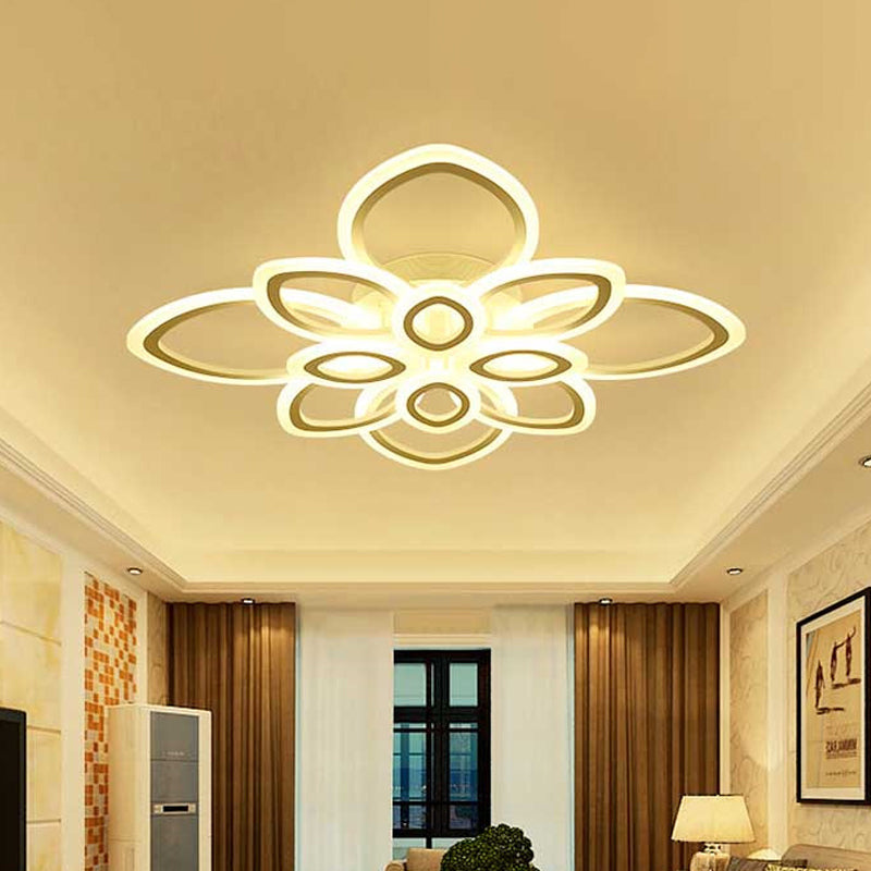 Blossom Living Room Ceiling Flush Light Acrylic Modernist LED Semi Flush Mount Lighting in White, 19"/30"/43" Width White 40" Clearhalo 'Ceiling Lights' 'Close To Ceiling Lights' 'Close to ceiling' 'Semi-flushmount' Lighting' 1960481