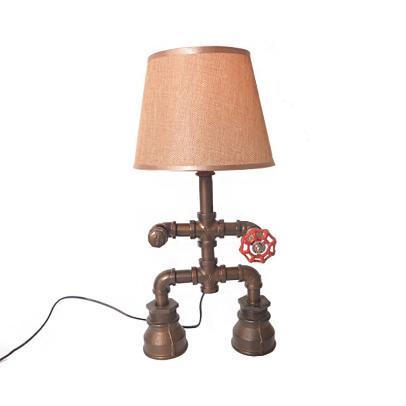 Fabric Conical Table Lamp Vintage Stylish 1-Light Restaurant Table Lighting with Water Pipe in Bronze Clearhalo 'Lamps' 'Table Lamps' Lighting' 196055