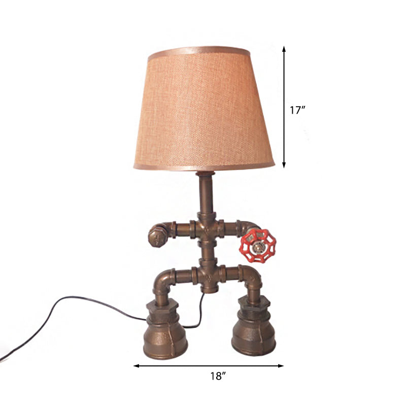 Fabric Conical Table Lamp Vintage Stylish 1-Light Restaurant Table Lighting with Water Pipe in Bronze Clearhalo 'Lamps' 'Table Lamps' Lighting' 196056