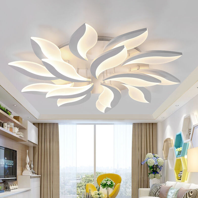 White Leaf Shaped Flushmount Lighting Contemporary 3/12/15 Lights Acrylic LED Semi Flush Mount Ceiling Light Clearhalo 'Ceiling Lights' 'Close To Ceiling Lights' 'Close to ceiling' 'Semi-flushmount' Lighting' 1960561