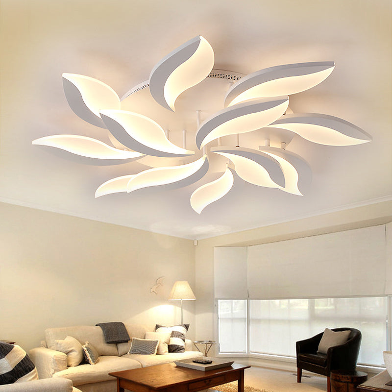 White Leaf Shaped Flushmount Lighting Contemporary 3/12/15 Lights Acrylic LED Semi Flush Mount Ceiling Light Clearhalo 'Ceiling Lights' 'Close To Ceiling Lights' 'Close to ceiling' 'Semi-flushmount' Lighting' 1960566