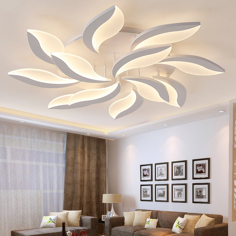 White Leaf Shaped Flushmount Lighting Contemporary 3/12/15 Lights Acrylic LED Semi Flush Mount Ceiling Light Clearhalo 'Ceiling Lights' 'Close To Ceiling Lights' 'Close to ceiling' 'Semi-flushmount' Lighting' 1960567