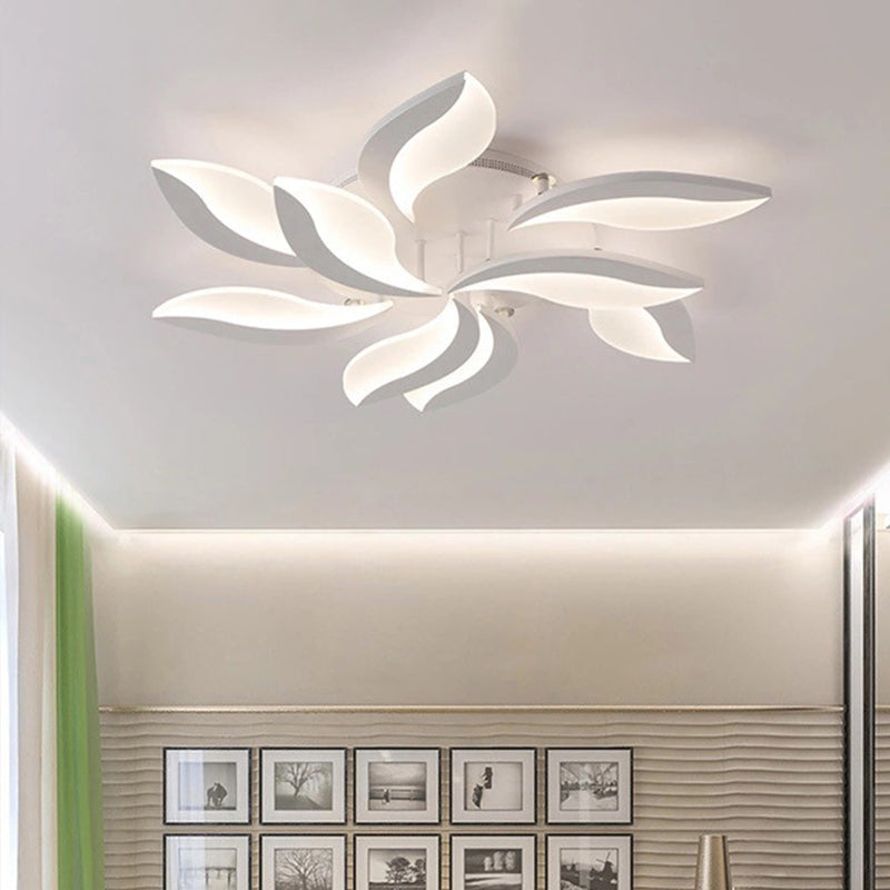 White Leaf Shaped Flushmount Lighting Contemporary 3/12/15 Lights Acrylic LED Semi Flush Mount Ceiling Light Clearhalo 'Ceiling Lights' 'Close To Ceiling Lights' 'Close to ceiling' 'Semi-flushmount' Lighting' 1960571