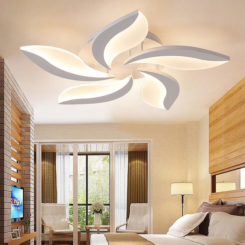 White Leaf Shaped Flushmount Lighting Contemporary 3/12/15 Lights Acrylic LED Semi Flush Mount Ceiling Light 5 White Clearhalo 'Ceiling Lights' 'Close To Ceiling Lights' 'Close to ceiling' 'Semi-flushmount' Lighting' 1960575