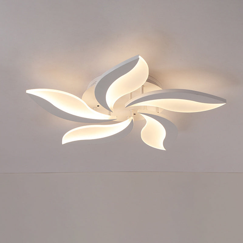 White Leaf Shaped Flushmount Lighting Contemporary 3/12/15 Lights Acrylic LED Semi Flush Mount Ceiling Light Clearhalo 'Ceiling Lights' 'Close To Ceiling Lights' 'Close to ceiling' 'Semi-flushmount' Lighting' 1960577