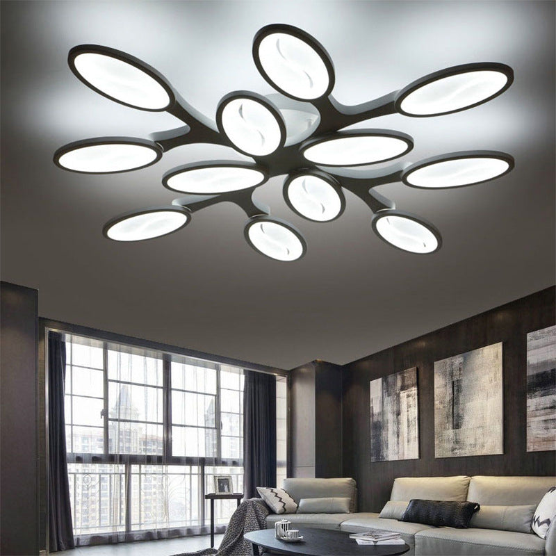 Acrylic Oval-Leaf Branch Semi Flush Light Contemporary 6/9/12 Lights White LED Close to Ceiling Lamp in Warm/White Light 12 White Clearhalo 'Ceiling Lights' 'Close To Ceiling Lights' 'Close to ceiling' 'Semi-flushmount' Lighting' 1960645