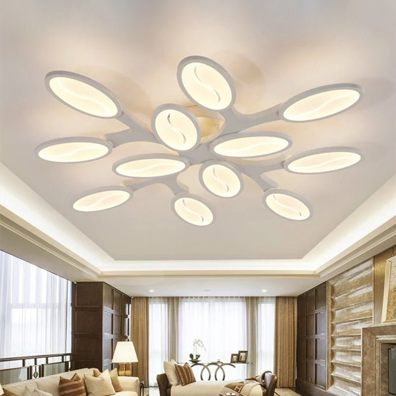 Acrylic Oval-Leaf Branch Semi Flush Light Contemporary 6/9/12 Lights White LED Close to Ceiling Lamp in Warm/White Light Clearhalo 'Ceiling Lights' 'Close To Ceiling Lights' 'Close to ceiling' 'Semi-flushmount' Lighting' 1960646