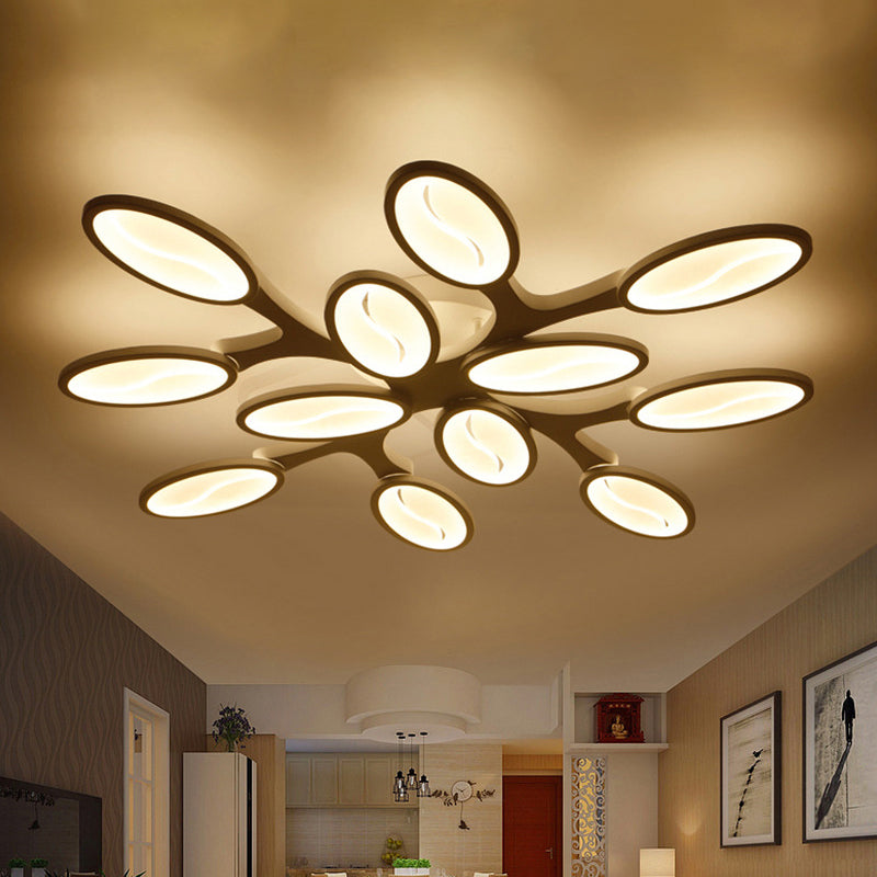 Acrylic Oval-Leaf Branch Semi Flush Light Contemporary 6/9/12 Lights White LED Close to Ceiling Lamp in Warm/White Light Clearhalo 'Ceiling Lights' 'Close To Ceiling Lights' 'Close to ceiling' 'Semi-flushmount' Lighting' 1960647
