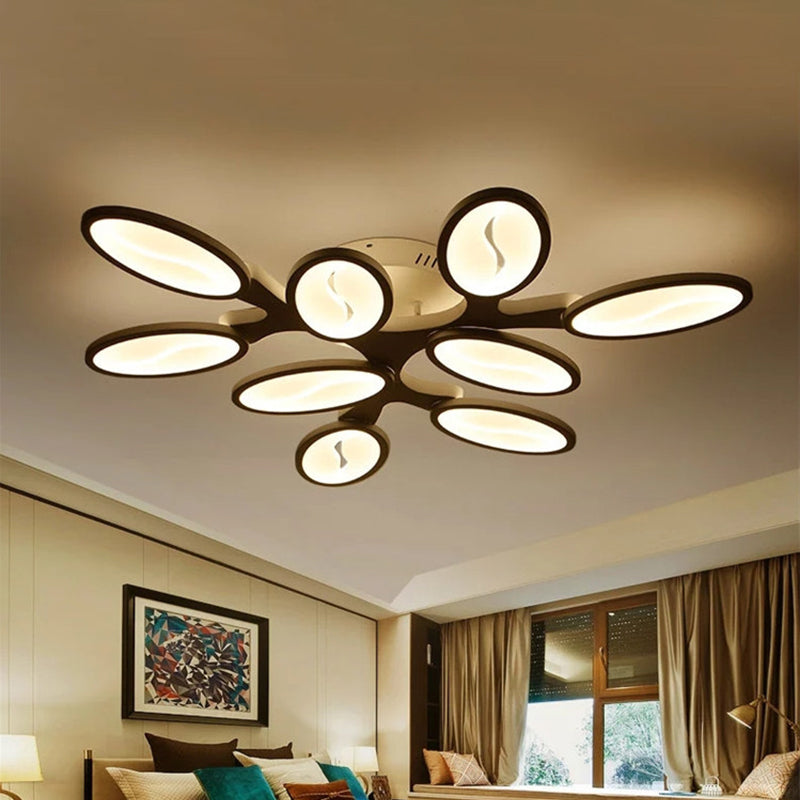 Acrylic Oval-Leaf Branch Semi Flush Light Contemporary 6/9/12 Lights White LED Close to Ceiling Lamp in Warm/White Light 9 White Clearhalo 'Ceiling Lights' 'Close To Ceiling Lights' 'Close to ceiling' 'Semi-flushmount' Lighting' 1960650