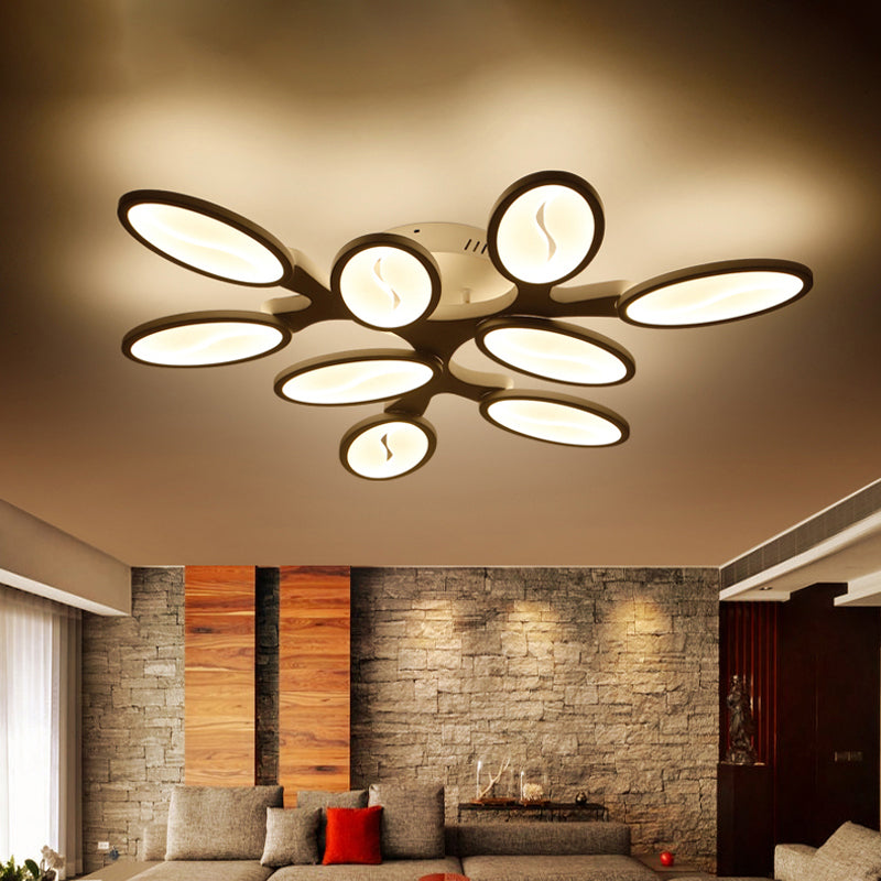 Acrylic Oval-Leaf Branch Semi Flush Light Contemporary 6/9/12 Lights White LED Close to Ceiling Lamp in Warm/White Light Clearhalo 'Ceiling Lights' 'Close To Ceiling Lights' 'Close to ceiling' 'Semi-flushmount' Lighting' 1960651