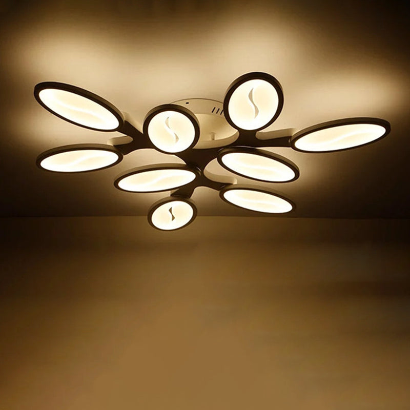 Acrylic Oval-Leaf Branch Semi Flush Light Contemporary 6/9/12 Lights White LED Close to Ceiling Lamp in Warm/White Light Clearhalo 'Ceiling Lights' 'Close To Ceiling Lights' 'Close to ceiling' 'Semi-flushmount' Lighting' 1960652