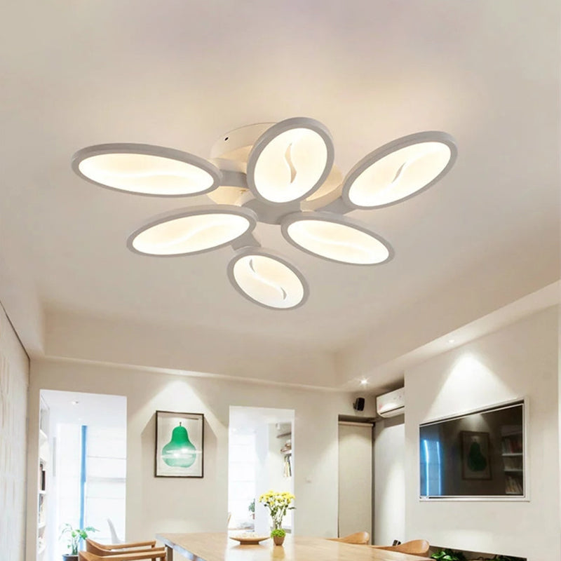 Acrylic Oval-Leaf Branch Semi Flush Light Contemporary 6/9/12 Lights White LED Close to Ceiling Lamp in Warm/White Light 6 White Clearhalo 'Ceiling Lights' 'Close To Ceiling Lights' 'Close to ceiling' 'Semi-flushmount' Lighting' 1960655