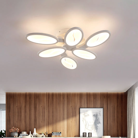Acrylic Oval-Leaf Branch Semi Flush Light Contemporary 6/9/12 Lights White LED Close to Ceiling Lamp in Warm/White Light Clearhalo 'Ceiling Lights' 'Close To Ceiling Lights' 'Close to ceiling' 'Semi-flushmount' Lighting' 1960656