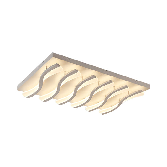 Square/Rectangle Acrylic Ceiling Lighting Modern 4/6/7-Light White LED Wavy Flush Mounted Light in Warm/White Light Clearhalo 'Ceiling Lights' 'Close To Ceiling Lights' 'Close to ceiling' 'Flush mount' Lighting' 1960663