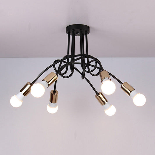 Twisted Metallic Semi-Flush Ceiling Light Industrial 3/5 Lights Hallway Semi Flush Pendant Light with Bare Bulb in Black Clearhalo 'Ceiling Lights' 'Close To Ceiling Lights' 'Close to ceiling' 'Semi-flushmount' Lighting' 19606