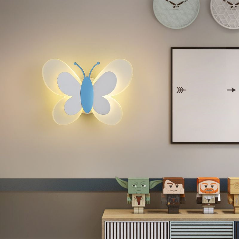 Butterfly LED Sconce Lamp Cartoon Acrylic Pink/White/Blue LED Wall Lighting Fixture in Warm/White Light for Kindergarten Clearhalo 'Modern wall lights' 'Modern' 'Wall Lamps & Sconces' 'Wall Lights' Lighting' 1960745