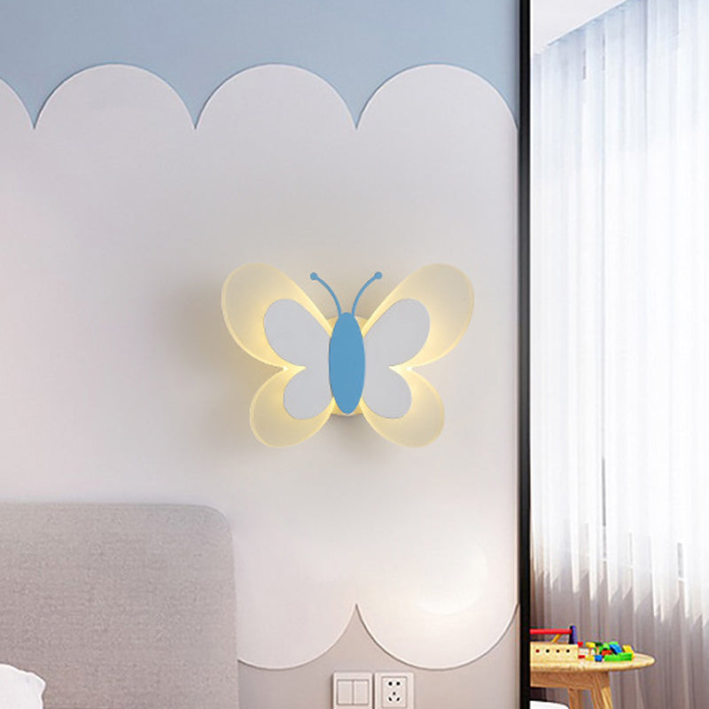 Butterfly LED Sconce Lamp Cartoon Acrylic Pink/White/Blue LED Wall Lighting Fixture in Warm/White Light for Kindergarten Clearhalo 'Modern wall lights' 'Modern' 'Wall Lamps & Sconces' 'Wall Lights' Lighting' 1960746