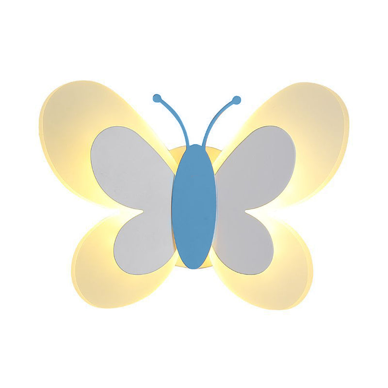 Butterfly LED Sconce Lamp Cartoon Acrylic Pink/White/Blue LED Wall Lighting Fixture in Warm/White Light for Kindergarten Clearhalo 'Modern wall lights' 'Modern' 'Wall Lamps & Sconces' 'Wall Lights' Lighting' 1960747