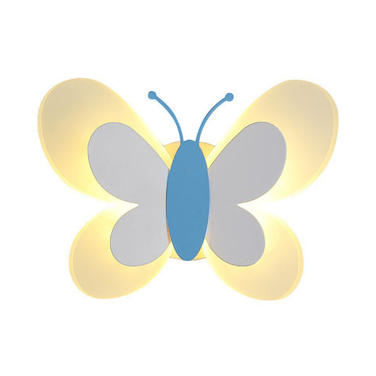 Butterfly LED Sconce Lamp Cartoon Acrylic Pink/White/Blue LED Wall Lighting Fixture in Warm/White Light for Kindergarten Clearhalo 'Modern wall lights' 'Modern' 'Wall Lamps & Sconces' 'Wall Lights' Lighting' 1960747