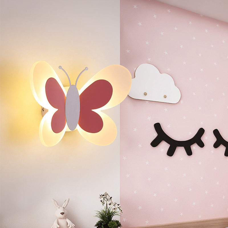 Butterfly LED Sconce Lamp Cartoon Acrylic Pink/White/Blue LED Wall Lighting Fixture in Warm/White Light for Kindergarten Clearhalo 'Modern wall lights' 'Modern' 'Wall Lamps & Sconces' 'Wall Lights' Lighting' 1960750