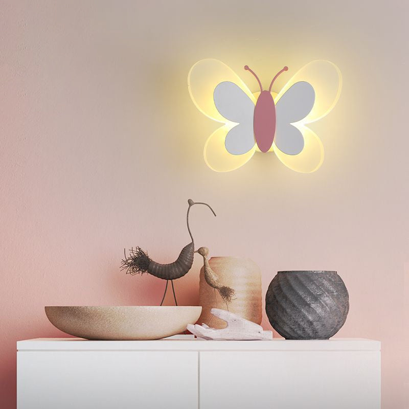Butterfly LED Sconce Lamp Cartoon Acrylic Pink/White/Blue LED Wall Lighting Fixture in Warm/White Light for Kindergarten White Clearhalo 'Modern wall lights' 'Modern' 'Wall Lamps & Sconces' 'Wall Lights' Lighting' 1960752
