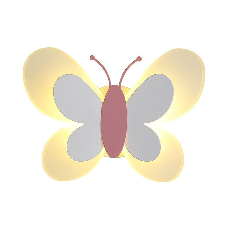 Butterfly LED Sconce Lamp Cartoon Acrylic Pink/White/Blue LED Wall Lighting Fixture in Warm/White Light for Kindergarten Clearhalo 'Modern wall lights' 'Modern' 'Wall Lamps & Sconces' 'Wall Lights' Lighting' 1960753