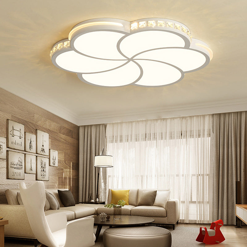 White Flower LED Flush Ceiling Light with Clear Crystal Contemporary Acrylic Ceiling Lamp for Kid Room Clearhalo 'Ceiling Lights' 'Close To Ceiling Lights' 'Close to ceiling' 'Flush mount' Lighting' 196117