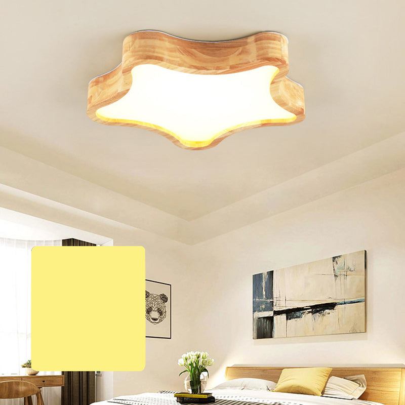 Designer Beige Flush Mount Ceiling Light with Star Wooden for Bedroom Wood Clearhalo 'Ceiling Lights' 'Close To Ceiling Lights' 'Close to ceiling' 'Flush mount' Lighting' 196136