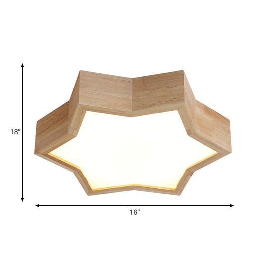 Kid Bedroom Star Shape Ceiling Light Fixture Wooden Simple Style in Beige Flush Mount Ceiling Light Clearhalo 'Ceiling Lights' 'Close To Ceiling Lights' 'Close to ceiling' 'Flush mount' Lighting' 196201