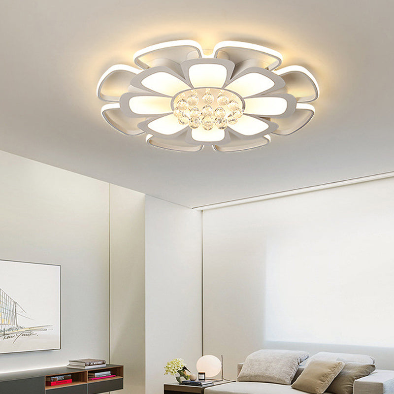 Acrylic Blossom LED Ceiling Mount Light with Crystal Ball Kids Ceiling Lamp in White for Nursing Room White 31.5" Clearhalo 'Ceiling Lights' 'Close To Ceiling Lights' 'Close to ceiling' 'Semi-flushmount' Lighting' 196296