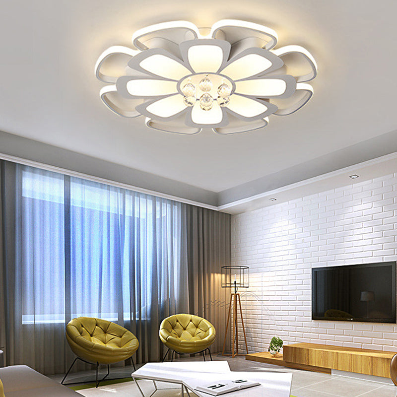 Acrylic Blossom LED Ceiling Mount Light with Crystal Ball Kids Ceiling Lamp in White for Nursing Room Clearhalo 'Ceiling Lights' 'Close To Ceiling Lights' 'Close to ceiling' 'Semi-flushmount' Lighting' 196297