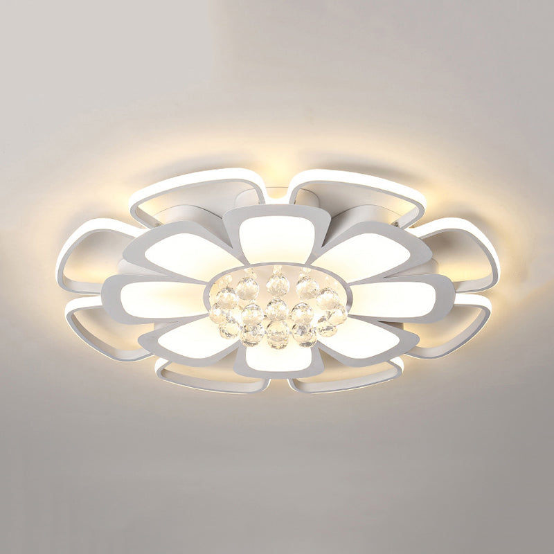 Acrylic Blossom LED Ceiling Mount Light with Crystal Ball Kids Ceiling Lamp in White for Nursing Room Clearhalo 'Ceiling Lights' 'Close To Ceiling Lights' 'Close to ceiling' 'Semi-flushmount' Lighting' 196298