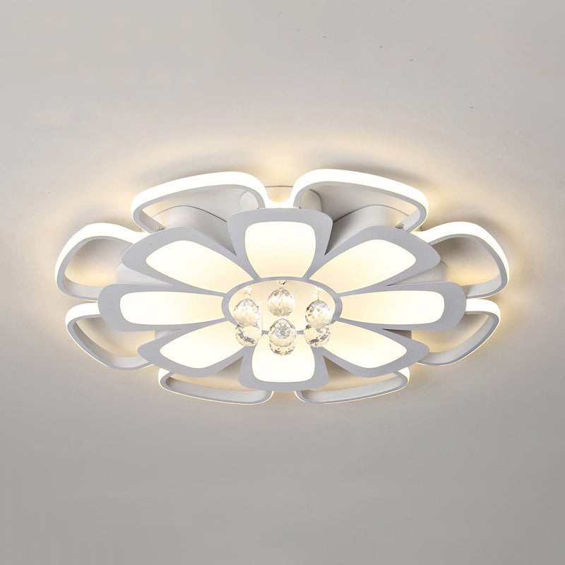 Acrylic Blossom LED Ceiling Mount Light with Crystal Ball Kids Ceiling Lamp in White for Nursing Room White 20.5" Clearhalo 'Ceiling Lights' 'Close To Ceiling Lights' 'Close to ceiling' 'Semi-flushmount' Lighting' 196302