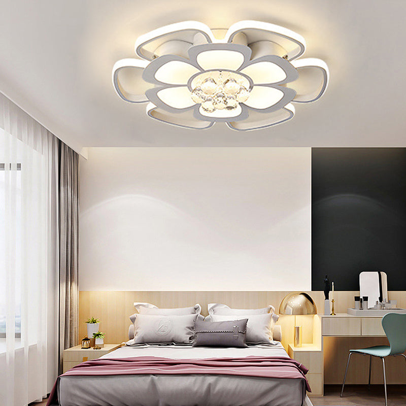 Acrylic Blossom LED Ceiling Mount Light with Crystal Ball Kids Ceiling Lamp in White for Nursing Room White 27" Clearhalo 'Ceiling Lights' 'Close To Ceiling Lights' 'Close to ceiling' 'Semi-flushmount' Lighting' 196305