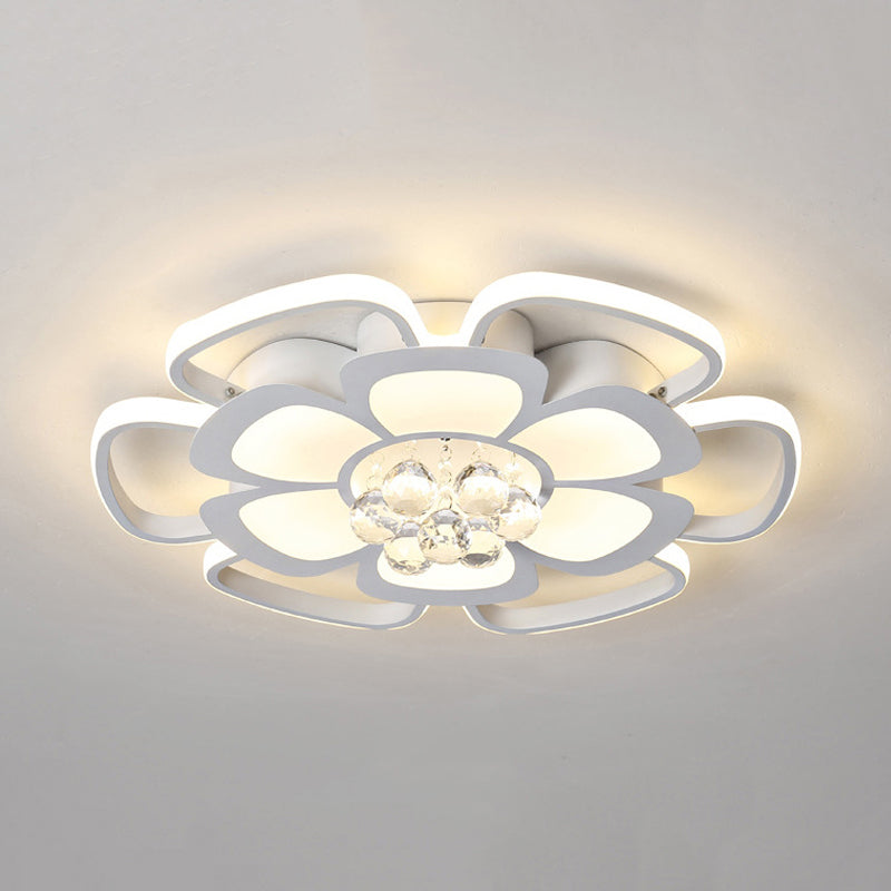 Acrylic Blossom LED Ceiling Mount Light with Crystal Ball Kids Ceiling Lamp in White for Nursing Room Clearhalo 'Ceiling Lights' 'Close To Ceiling Lights' 'Close to ceiling' 'Semi-flushmount' Lighting' 196306