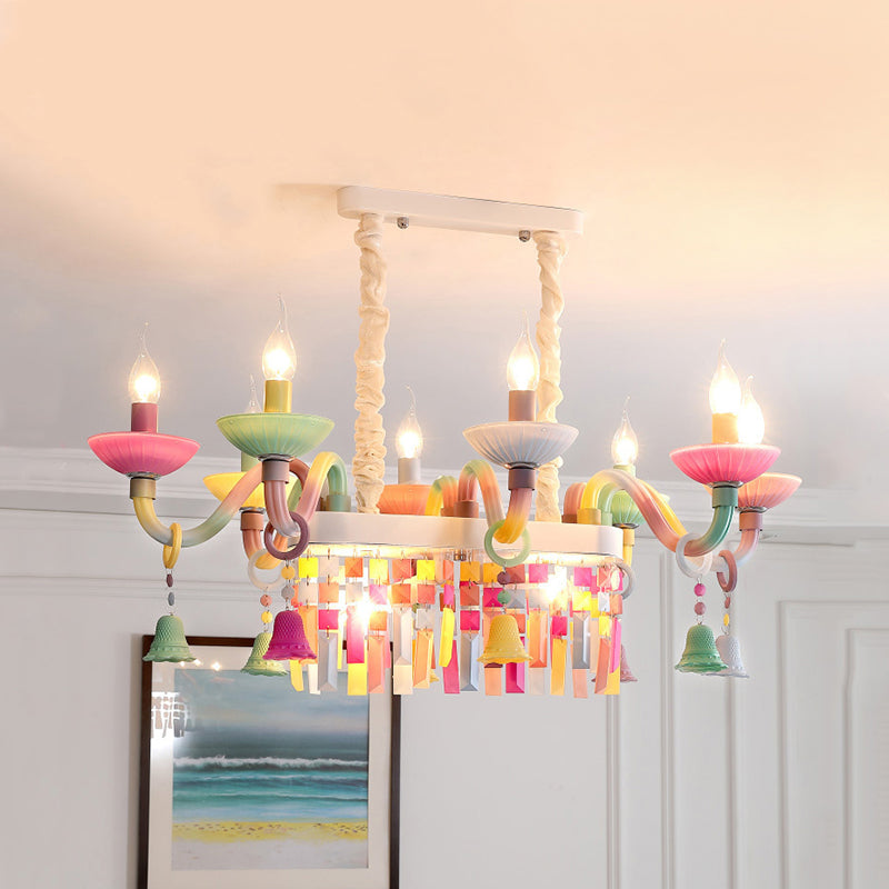 Glass Candle Suspension Light with Little Bell Kid Bedroom Kids Modern Colorful Chandelier Clearhalo 'Ceiling Lights' 'Chandeliers' Lighting' options 196343