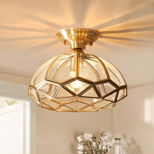 1 Light Flush Light Colonial Living Room Flush Mount Light with Bowl Clear Glass Shade in Gold Gold Clearhalo 'Ceiling Lights' 'Close To Ceiling Lights' 'Close to ceiling' 'Flush mount' Lighting' 1963444