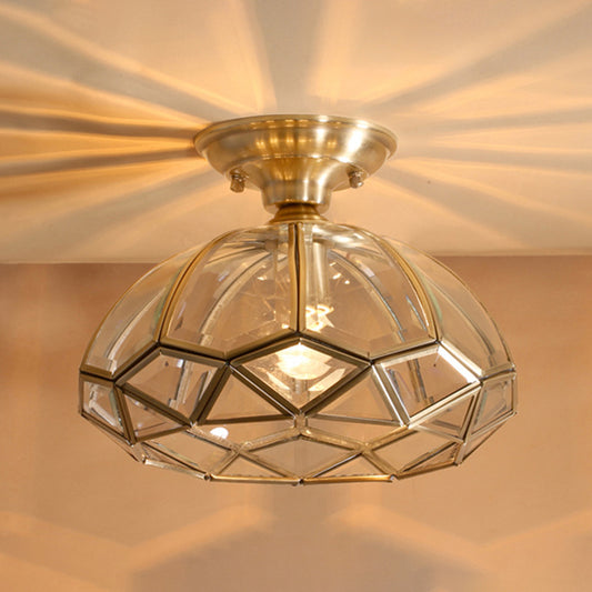 1 Light Flush Light Colonial Living Room Flush Mount Light with Bowl Clear Glass Shade in Gold Clearhalo 'Ceiling Lights' 'Close To Ceiling Lights' 'Close to ceiling' 'Flush mount' Lighting' 1963446
