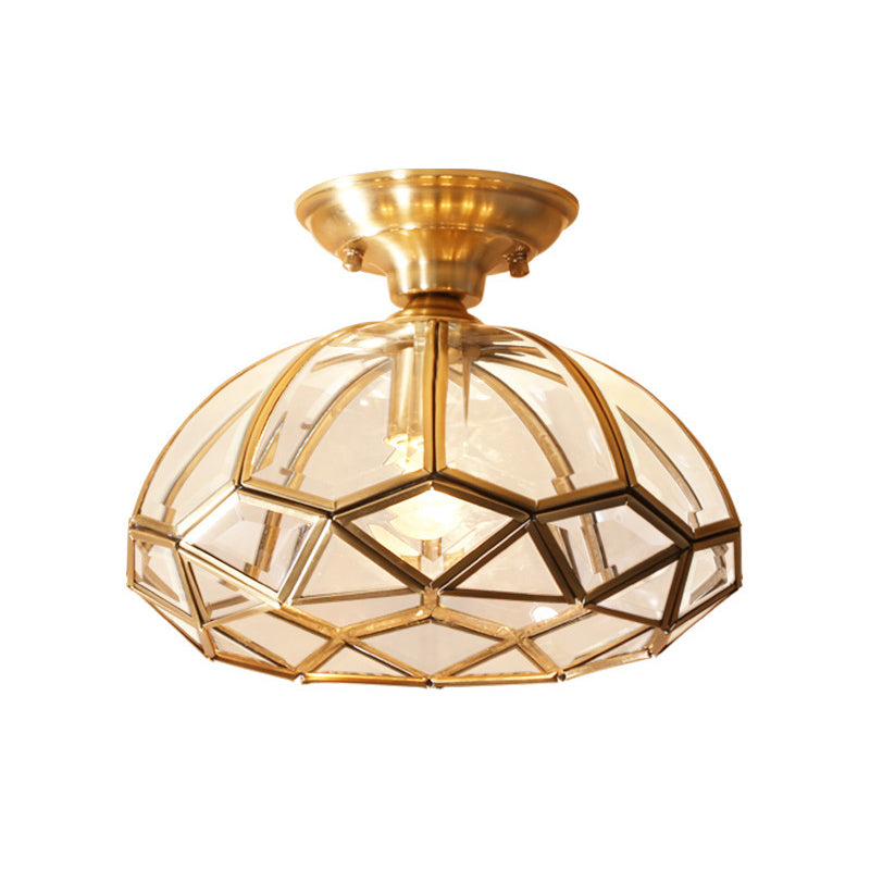 1 Light Flush Light Colonial Living Room Flush Mount Light with Bowl Clear Glass Shade in Gold Clearhalo 'Ceiling Lights' 'Close To Ceiling Lights' 'Close to ceiling' 'Flush mount' Lighting' 1963447