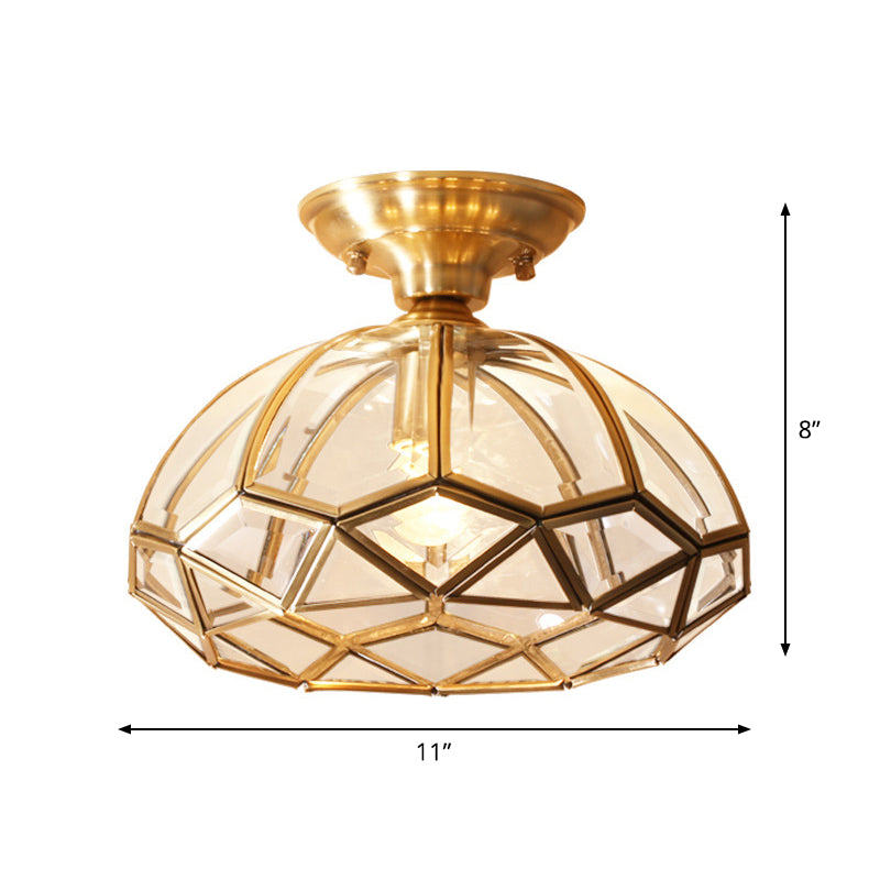 1 Light Flush Light Colonial Living Room Flush Mount Light with Bowl Clear Glass Shade in Gold Clearhalo 'Ceiling Lights' 'Close To Ceiling Lights' 'Close to ceiling' 'Flush mount' Lighting' 1963449