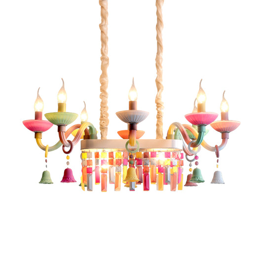 Glass Candle Suspension Light with Little Bell Kid Bedroom Kids Modern Colorful Chandelier Clearhalo 'Ceiling Lights' 'Chandeliers' Lighting' options 196344