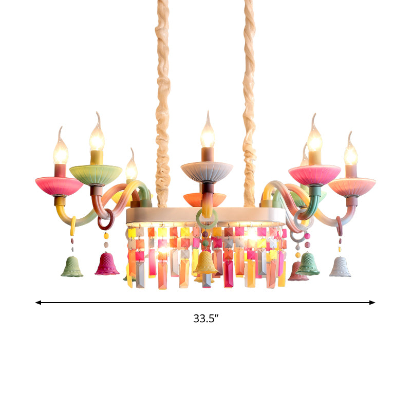 Glass Candle Suspension Light with Little Bell Kid Bedroom Kids Modern Colorful Chandelier Clearhalo 'Ceiling Lights' 'Chandeliers' Lighting' options 196345
