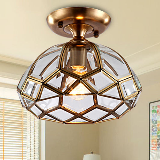 Brass 1-Light Flush Mounted Lamp Colonial Clear Glass Bloom Ceiling Flush Mount Light Brass Clearhalo 'Ceiling Lights' 'Close To Ceiling Lights' 'Close to ceiling' 'Flush mount' Lighting' 1963450