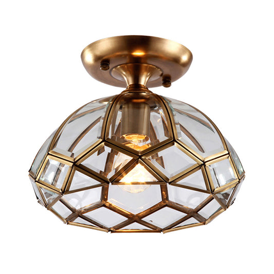 Brass 1-Light Flush Mounted Lamp Colonial Clear Glass Bloom Ceiling Flush Mount Light Clearhalo 'Ceiling Lights' 'Close To Ceiling Lights' 'Close to ceiling' 'Flush mount' Lighting' 1963451