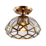 Brass 1-Light Flush Mounted Lamp Colonial Clear Glass Bloom Ceiling Flush Mount Light Clearhalo 'Ceiling Lights' 'Close To Ceiling Lights' 'Close to ceiling' 'Flush mount' Lighting' 1963451